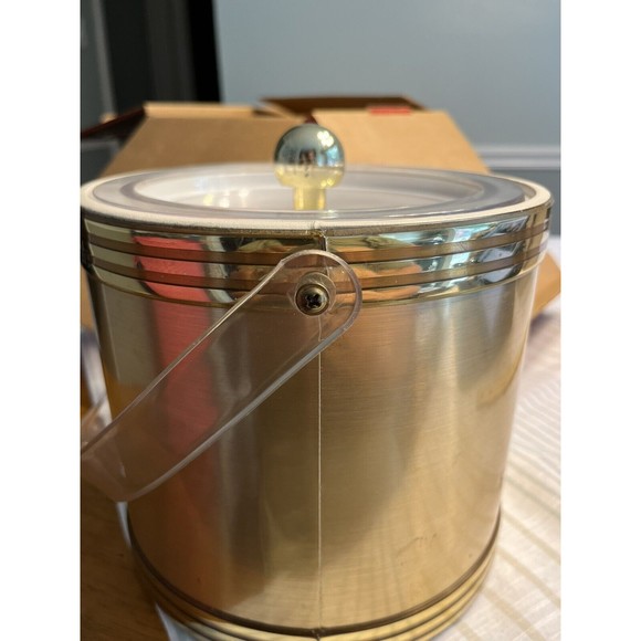 VTG Georges Briard Gold Ice Bucket Lucite Handle Lid Mid Century MCM Barware IOB - Picture 11 of 12